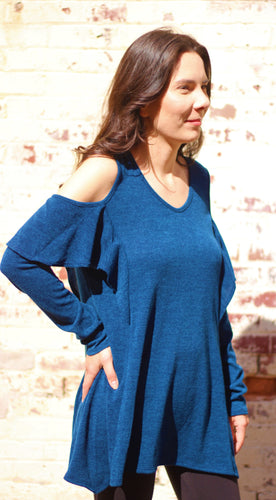 Blue Cold-Shoulder Sweater